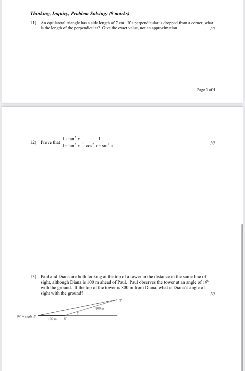 Thinking, Inquiry, Problem Solving: (9 marks) 1