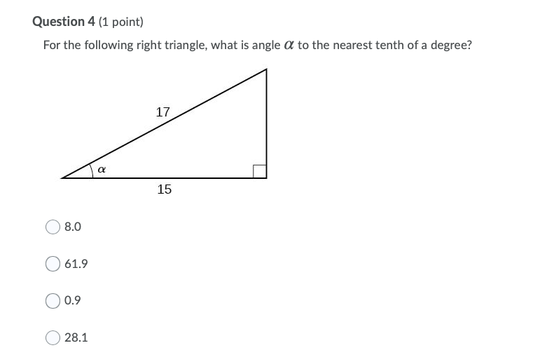 Question 1 {1 point] J Saved If an acute angle 9