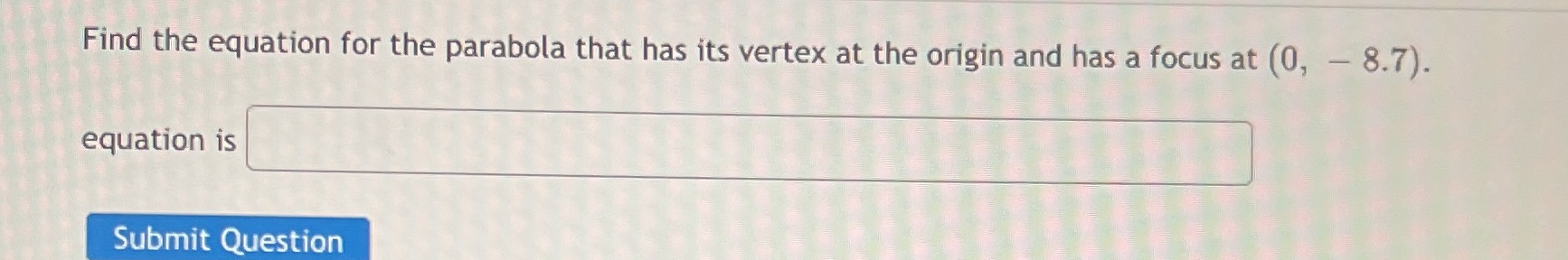 Equation for parabol Find the equation for the