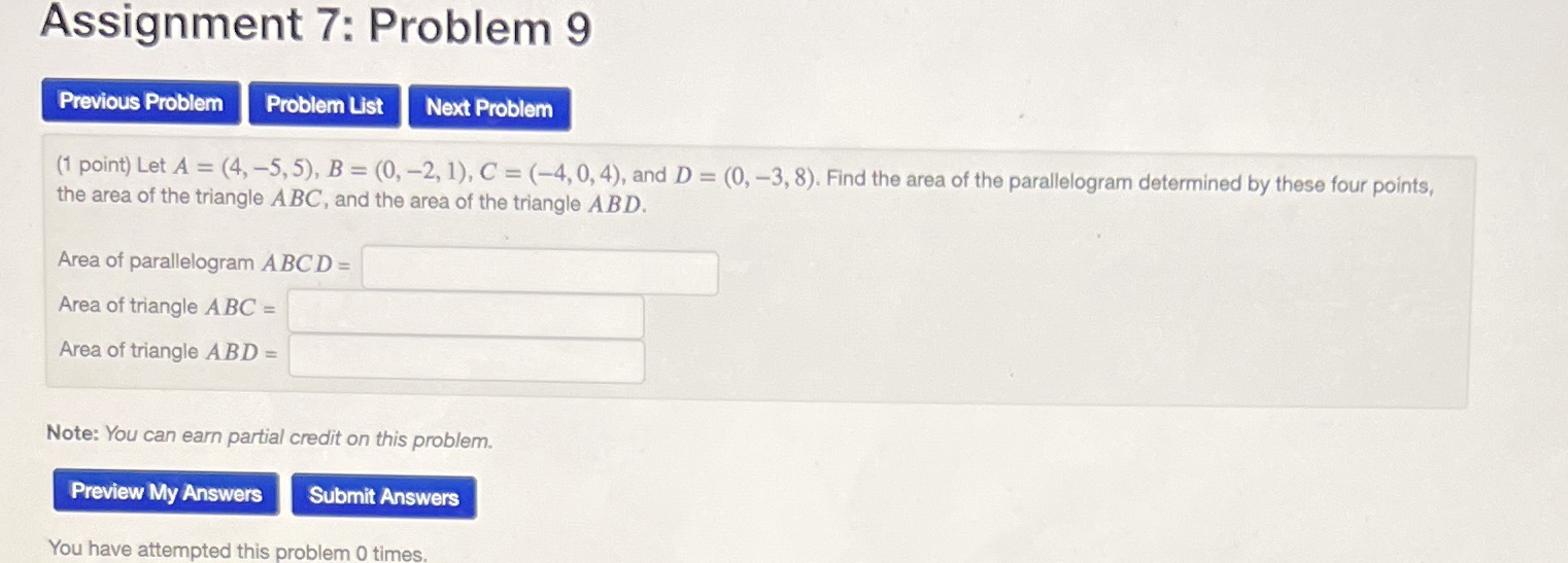Assignment 7: Problem 9 Previous Problem Problem