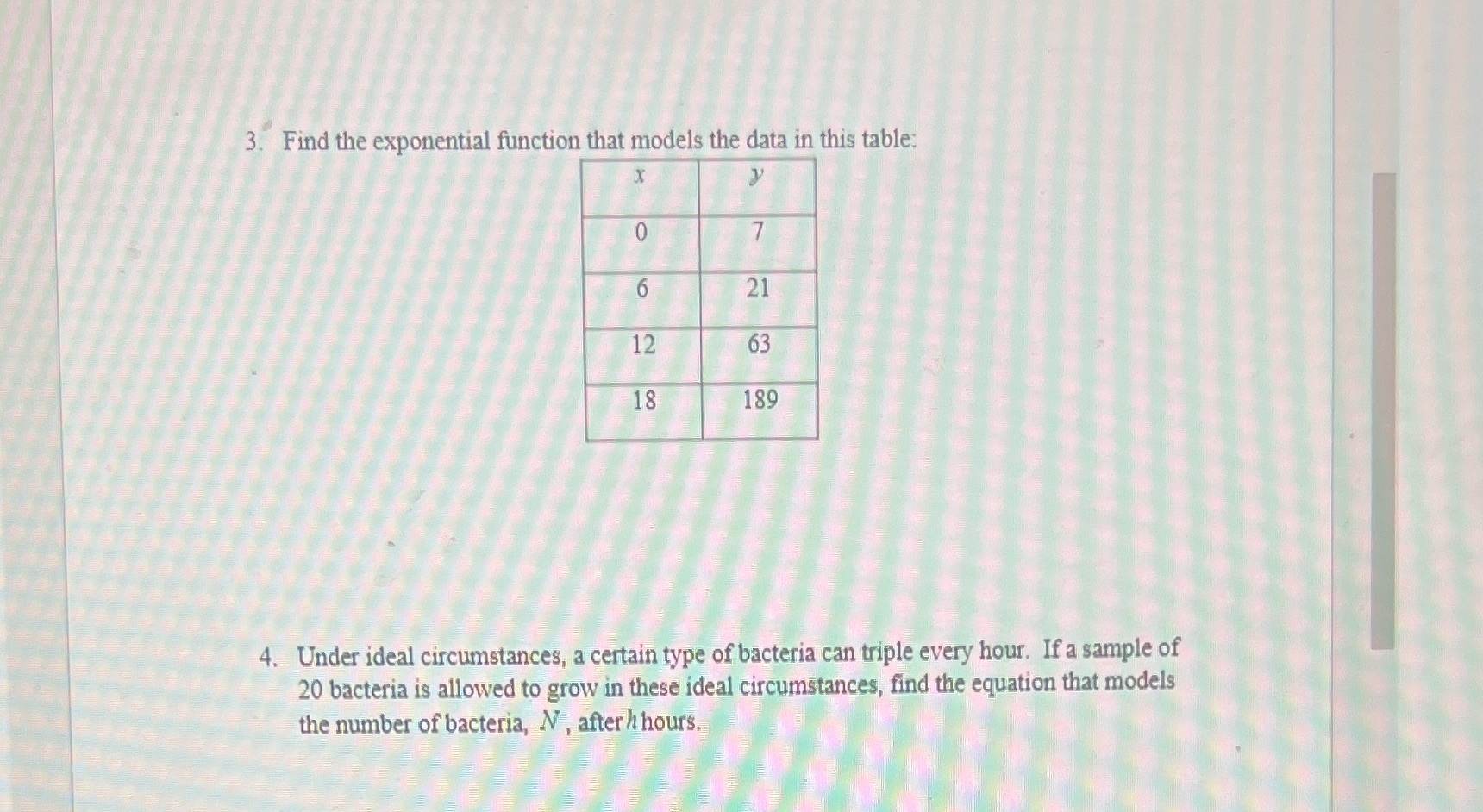 3. Find the exponential function that models the
