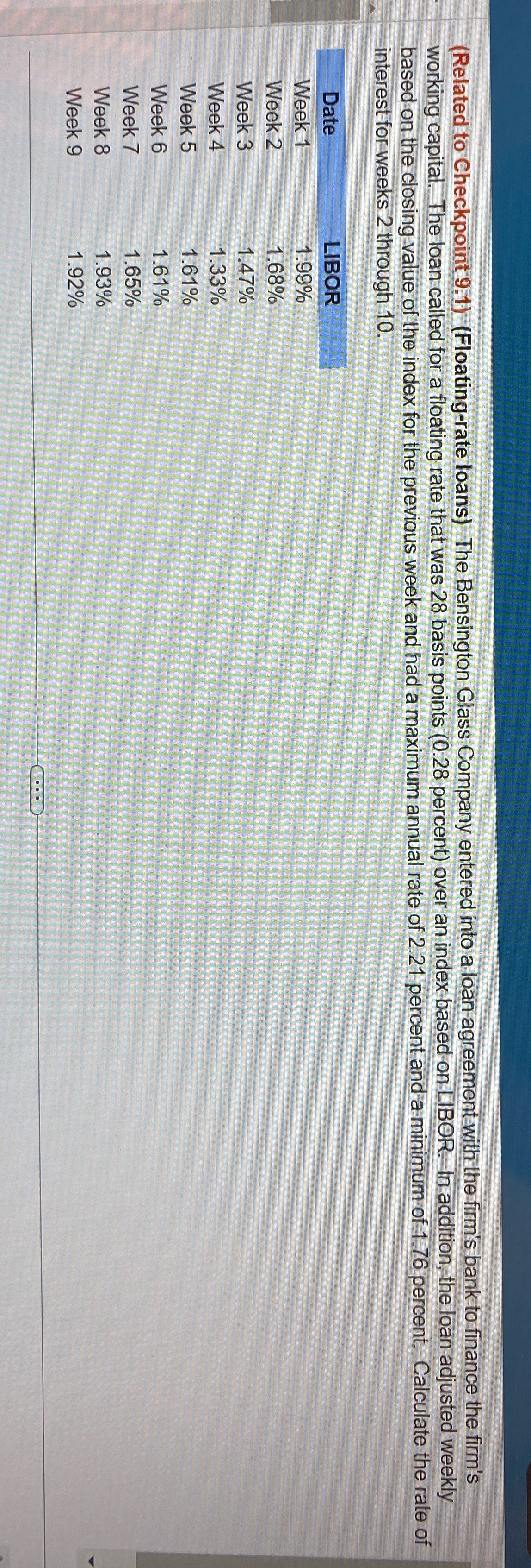 Interest for week 2 is ___%Interest for week 3 is