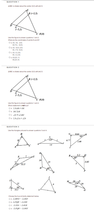 \fQUESTION 4 Use the triangles pictured to answer