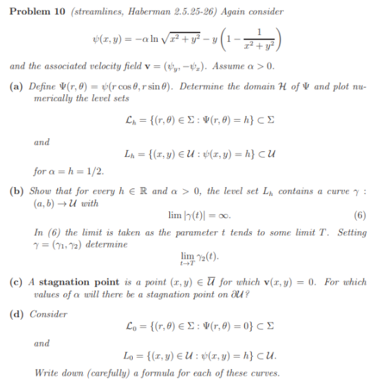 Problem 10 (streamlines, Haberman 2.5.25-26)