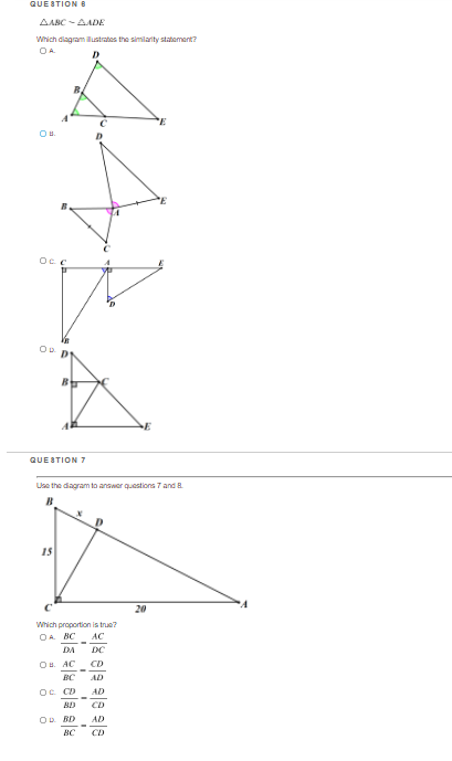 \fQUESTION 4 Use the triangles pictured to answer