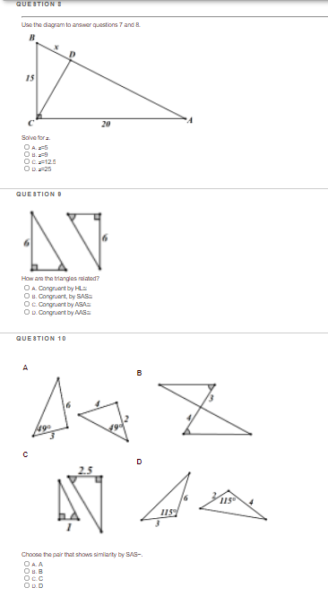 \fQUESTION 4 Use the triangles pictured to answer