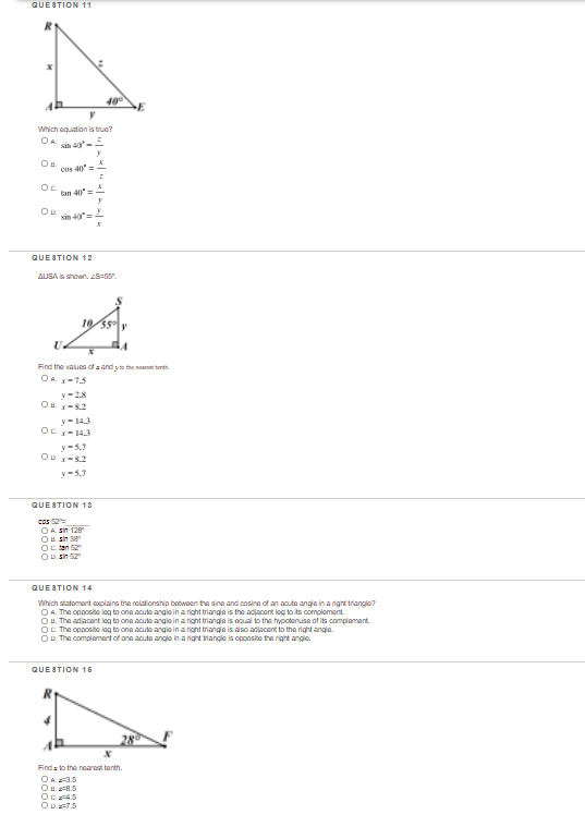 \fQUESTION 4 Use the triangles pictured to answer