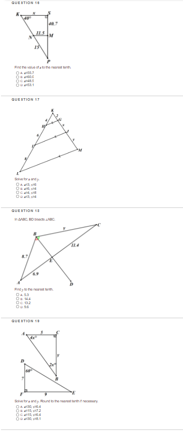 \fQUESTION 4 Use the triangles pictured to answer