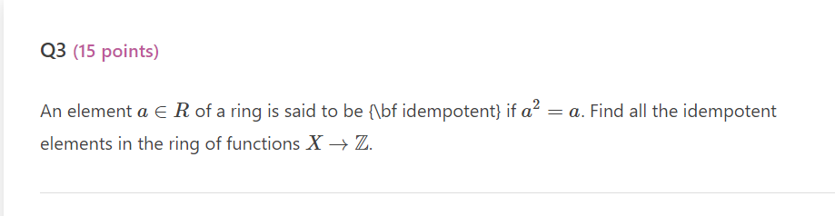 Q3 (15 points) An element a E R of a ring is said