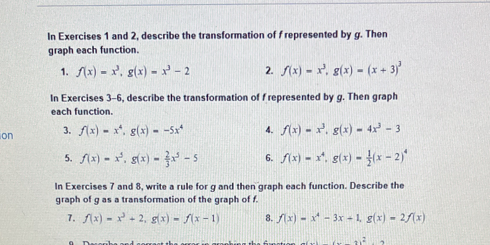Help please In Exercises 1 and 2, describe the