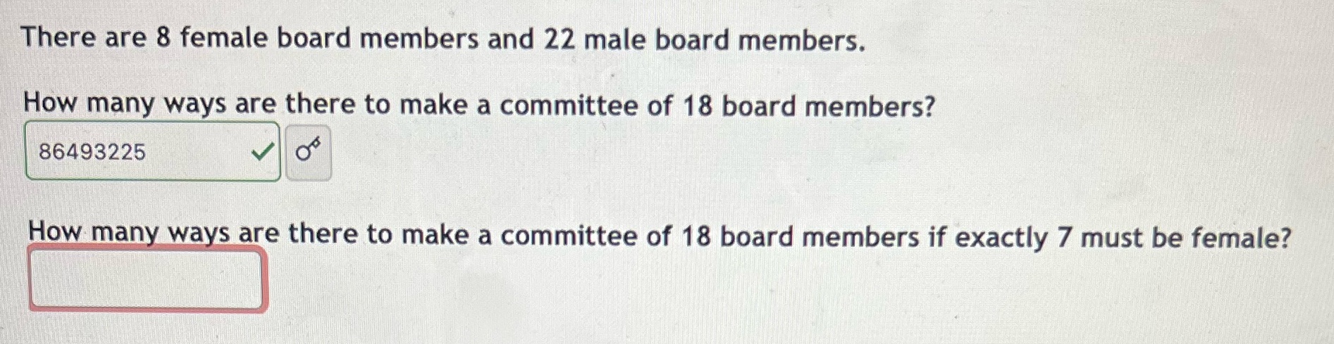 There are 8 female board members and 22 male