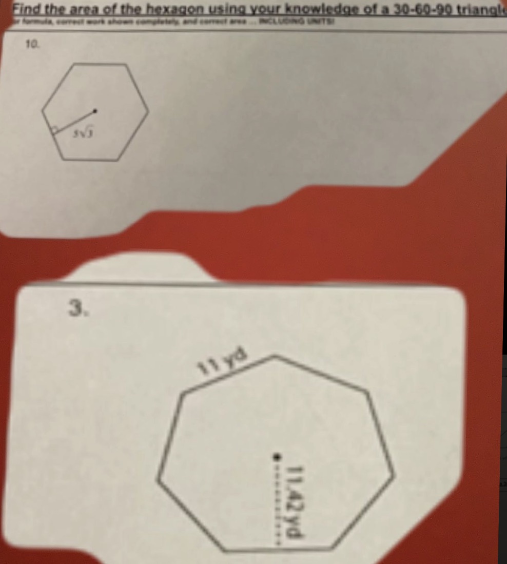 For Question #10 I need to Find the area of the