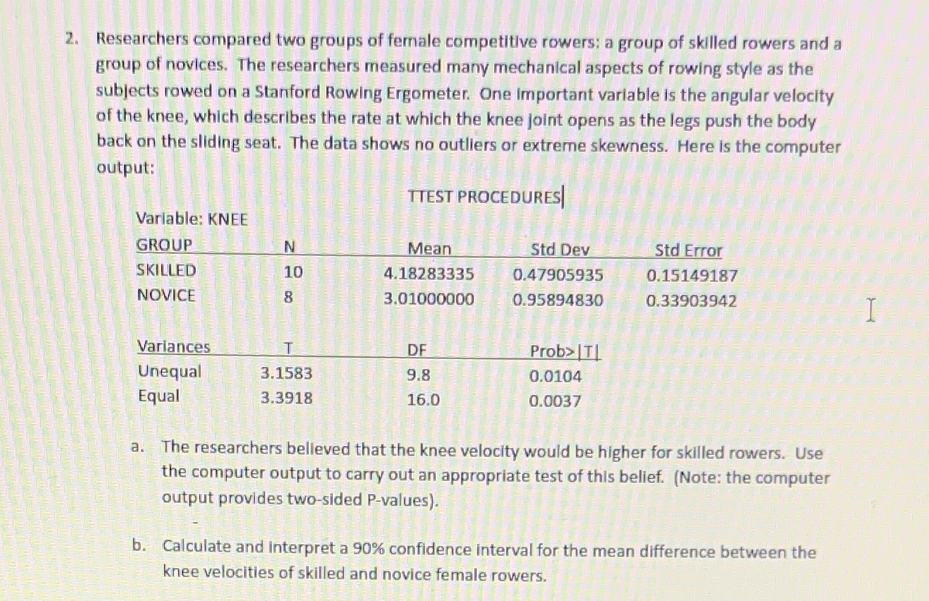 2. Researchers compared two groups of female