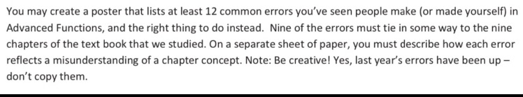 You may create a poster that lists at least 12