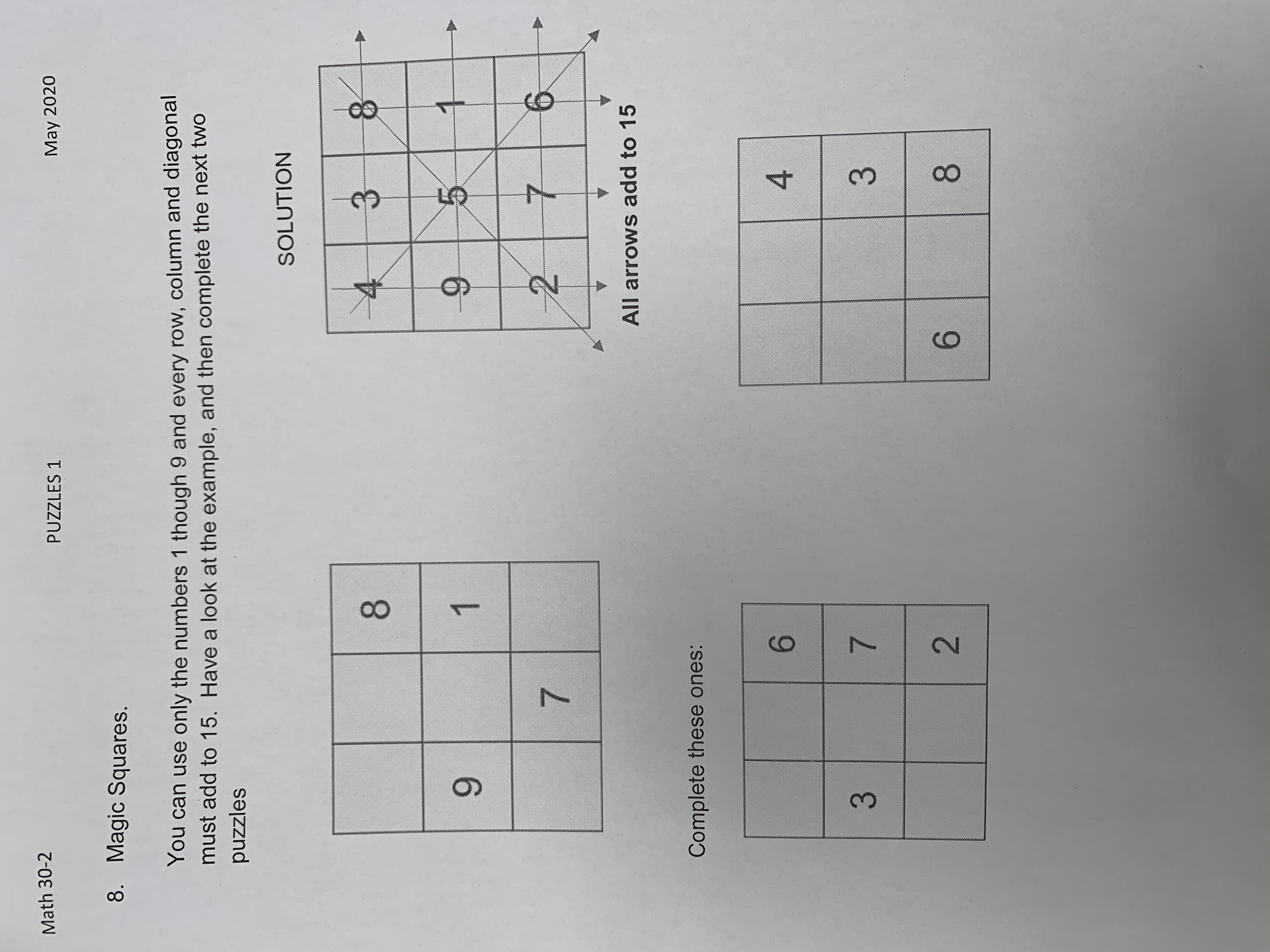 Math 30-2, Logical Puzzles assignment Math 30-2