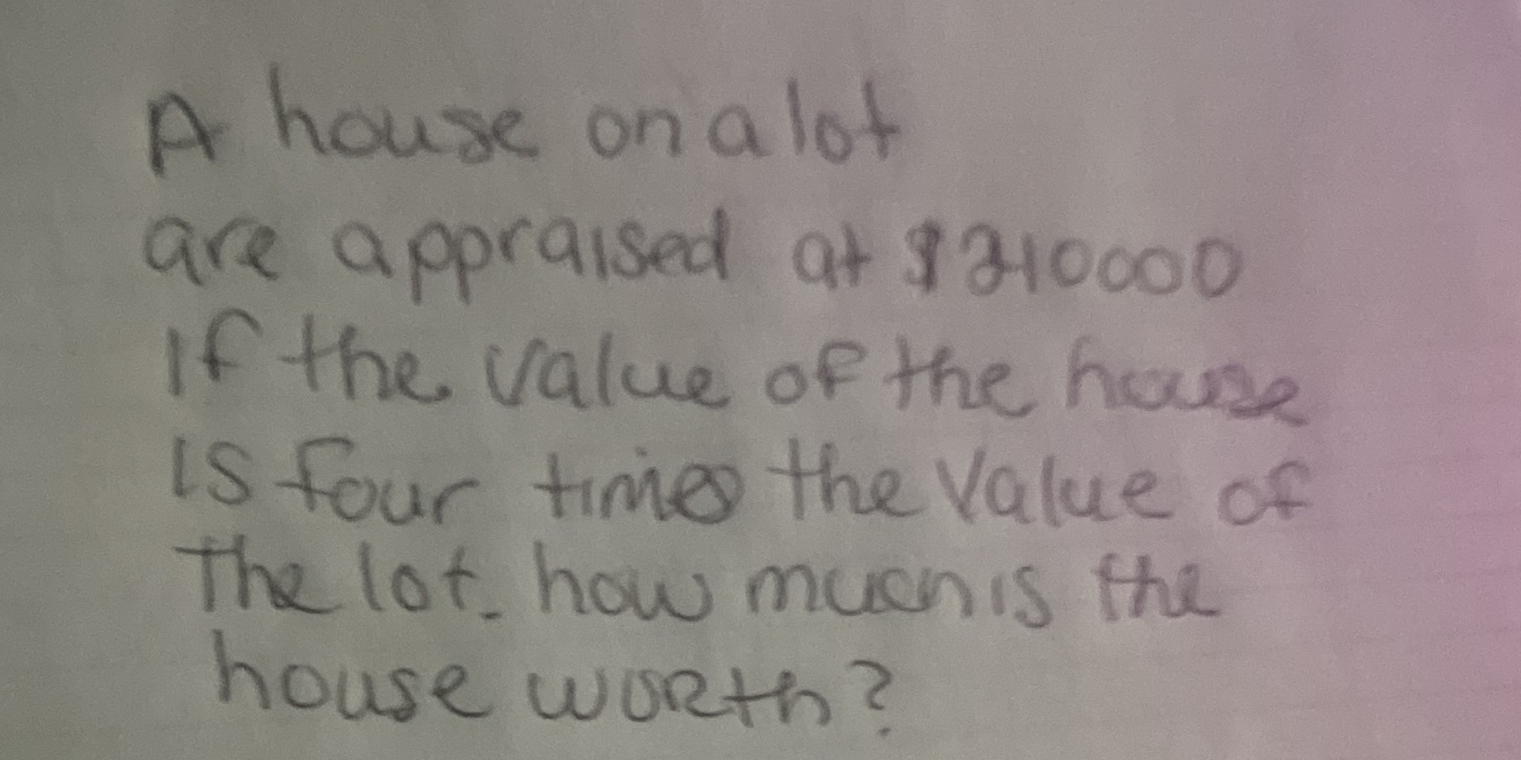 A house on a lot are appraised at $210000 If the