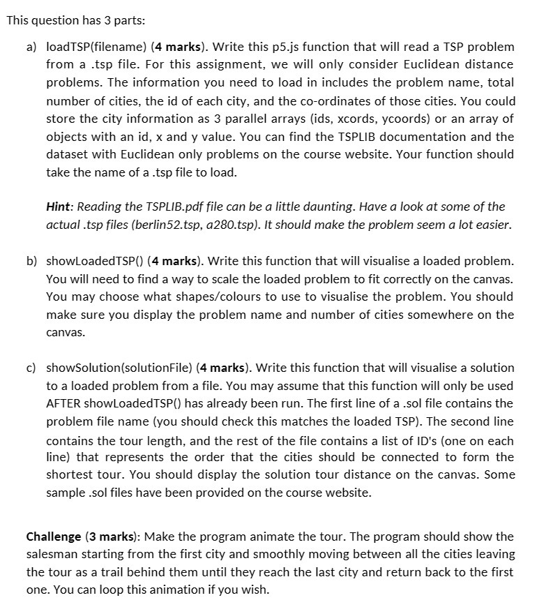 This question has 3 parts: a] loadTSPlfilenamel