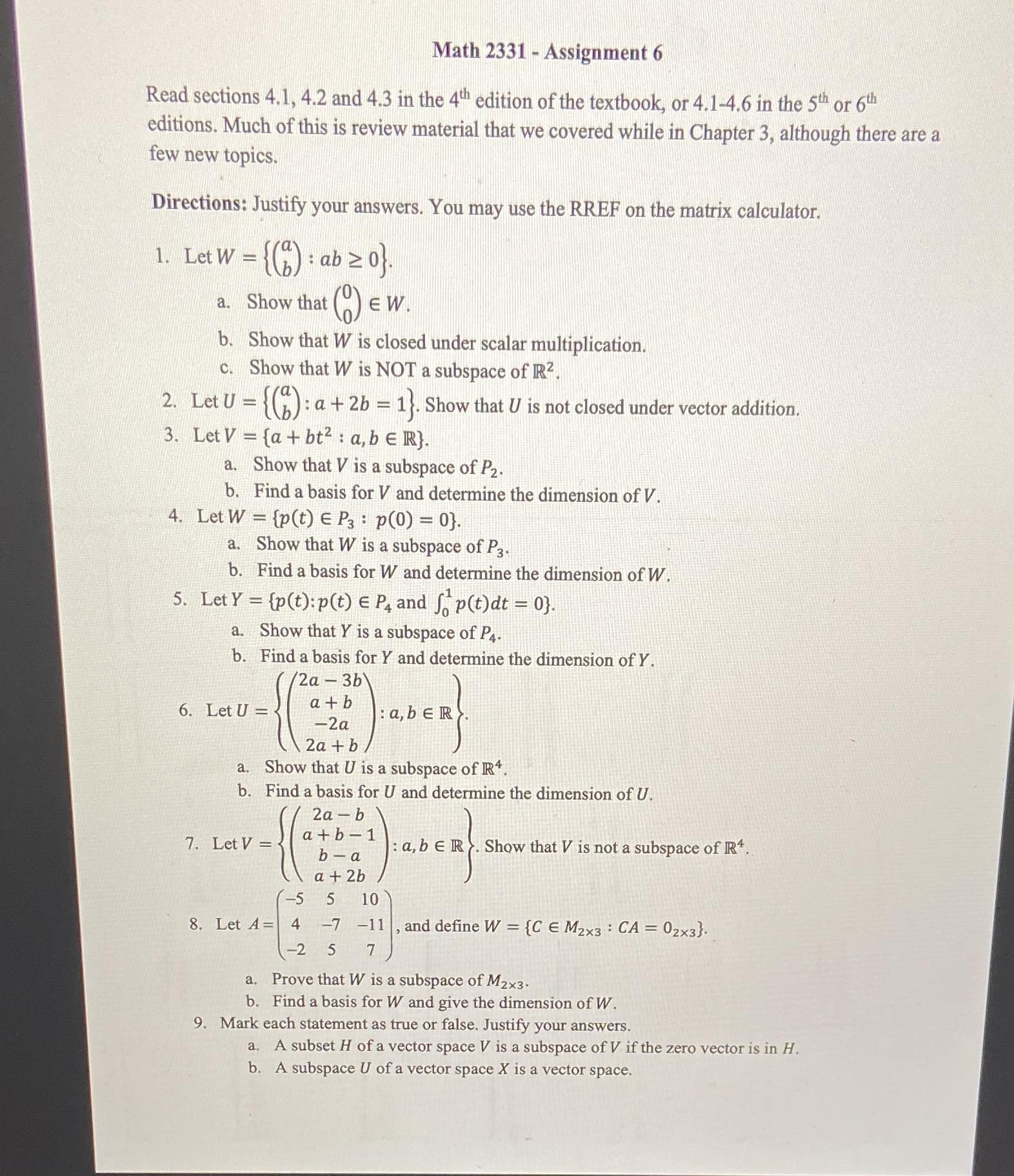 Need help with all of these questions Math 2331