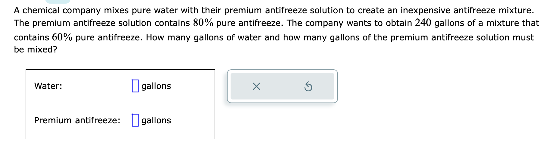A chemical company mixes pure water with their