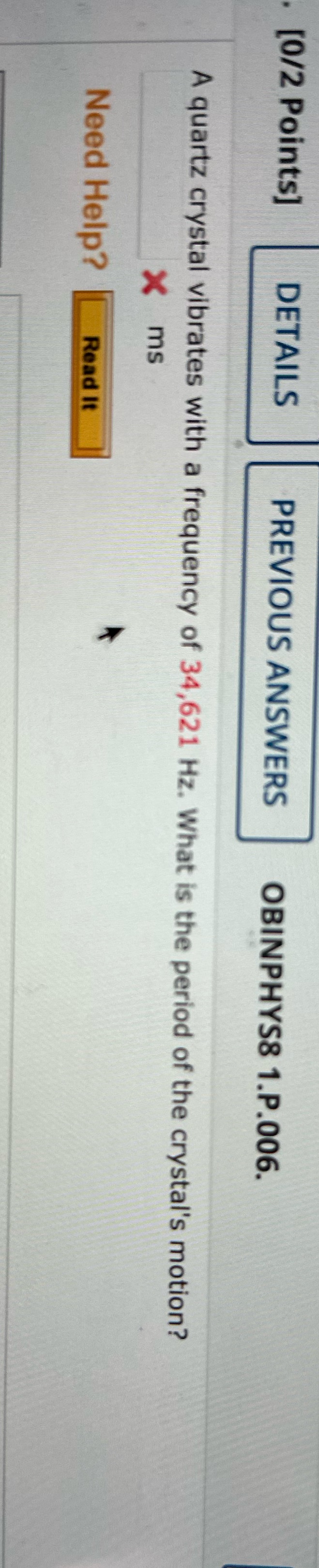 [0/2 Points] DETAILS PREVIOUS ANSWERS OBINPHYS8