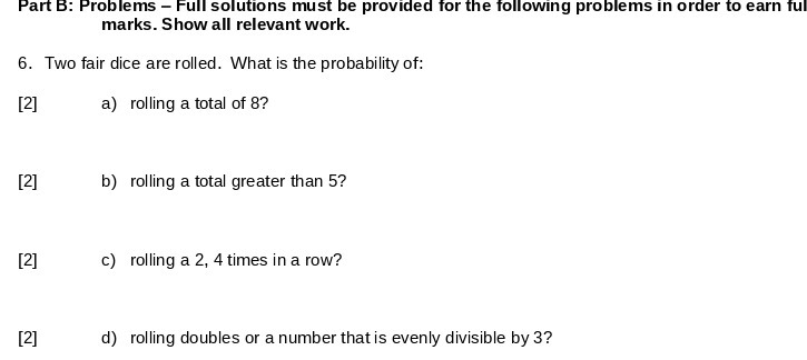 Part B: Problems - Full solutions must be