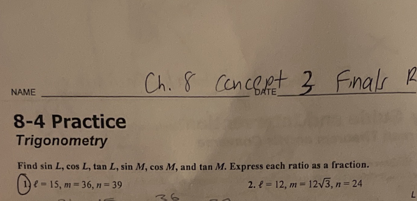 Ch. 8 concept 3 Finals R NAME 8-4 Practice