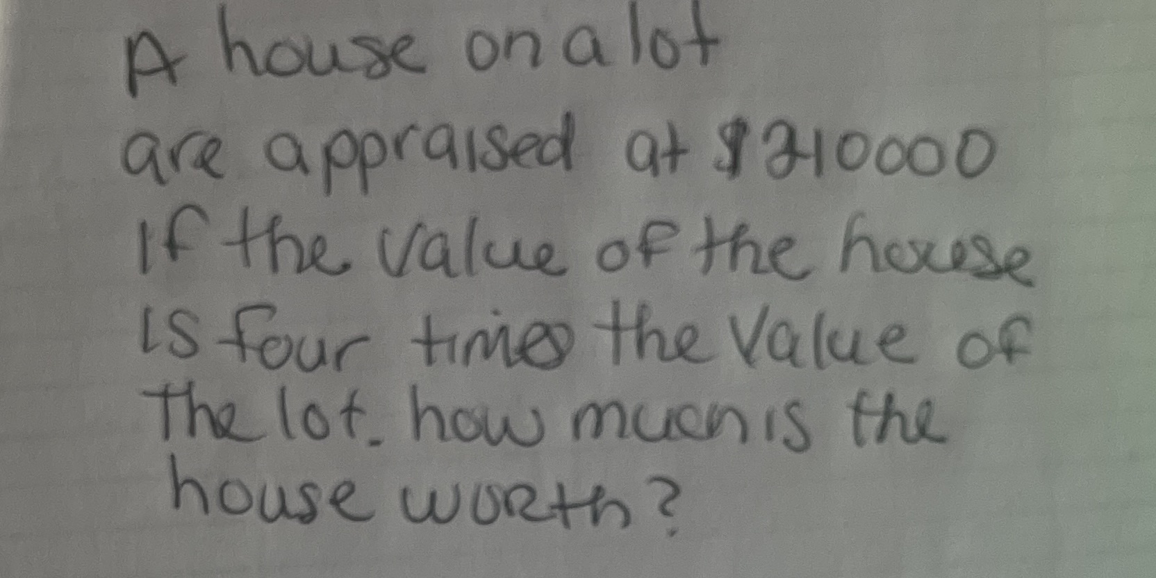A house on a lot are appraised at $210000 If the