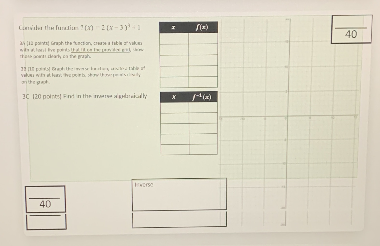 Consider the function ? (x) = 2 (x -3)3 + 1 X