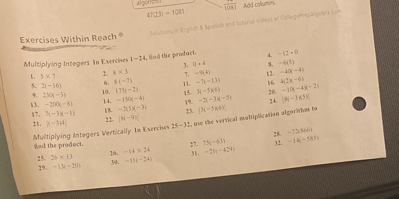 algorithm 47(23) = 1081 1081 Add columns.