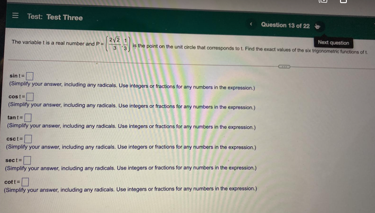 = Test: Test Three < Question 13 of 22 The