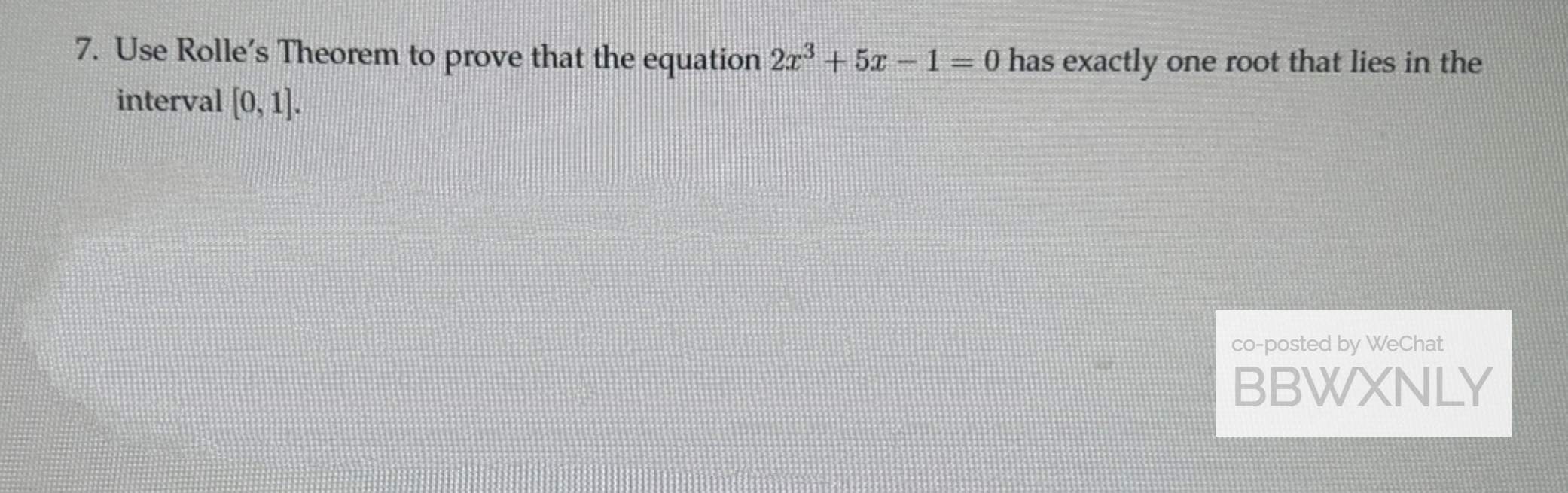 7. Use Rolle's Theorem to prove that the