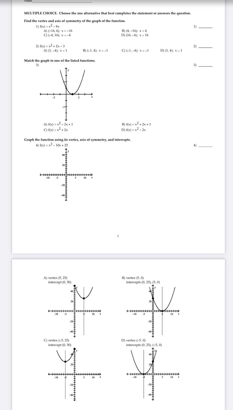 MULTIPLE CHOICE. Choose the one alternative that