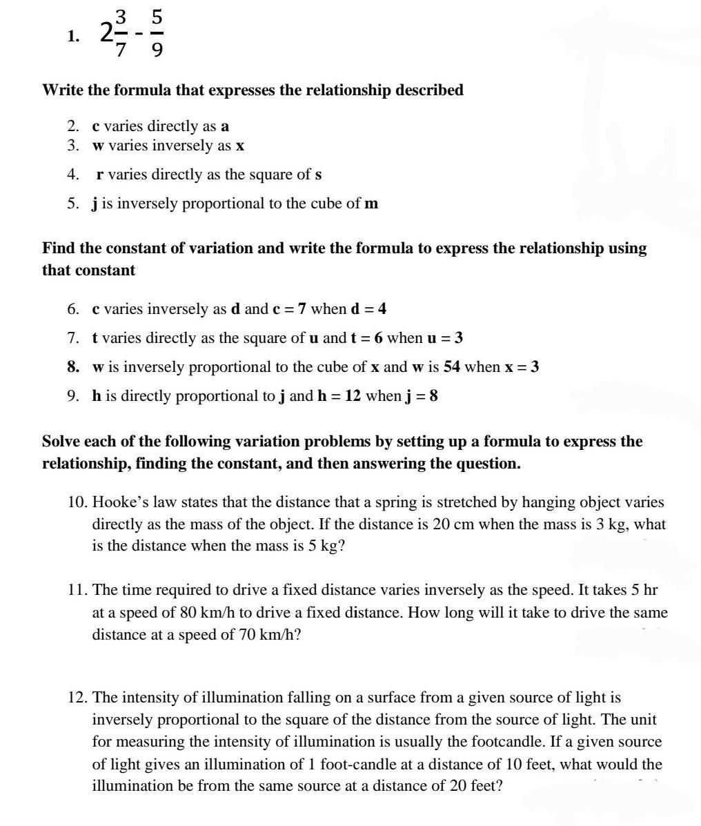 1I w 1. Write the formula that expresses the