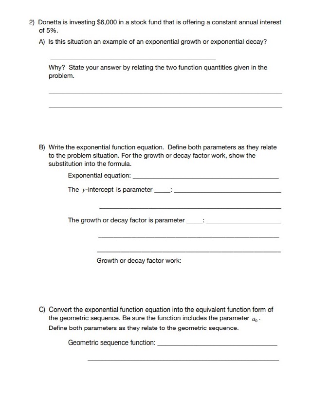 2) Donetta is investing $6,000 in a stock fund