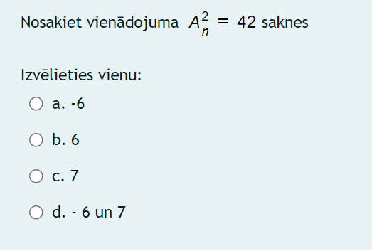 1. Calculate the number of variations: Aprekiniet