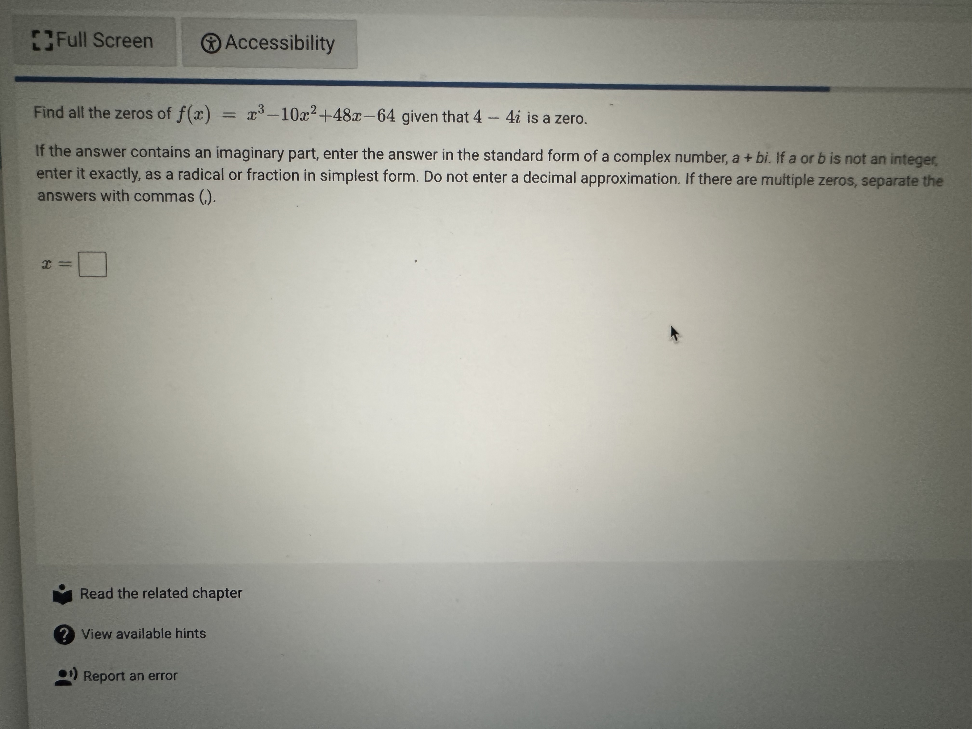 Full Screen Accessibility Find all the zeros of