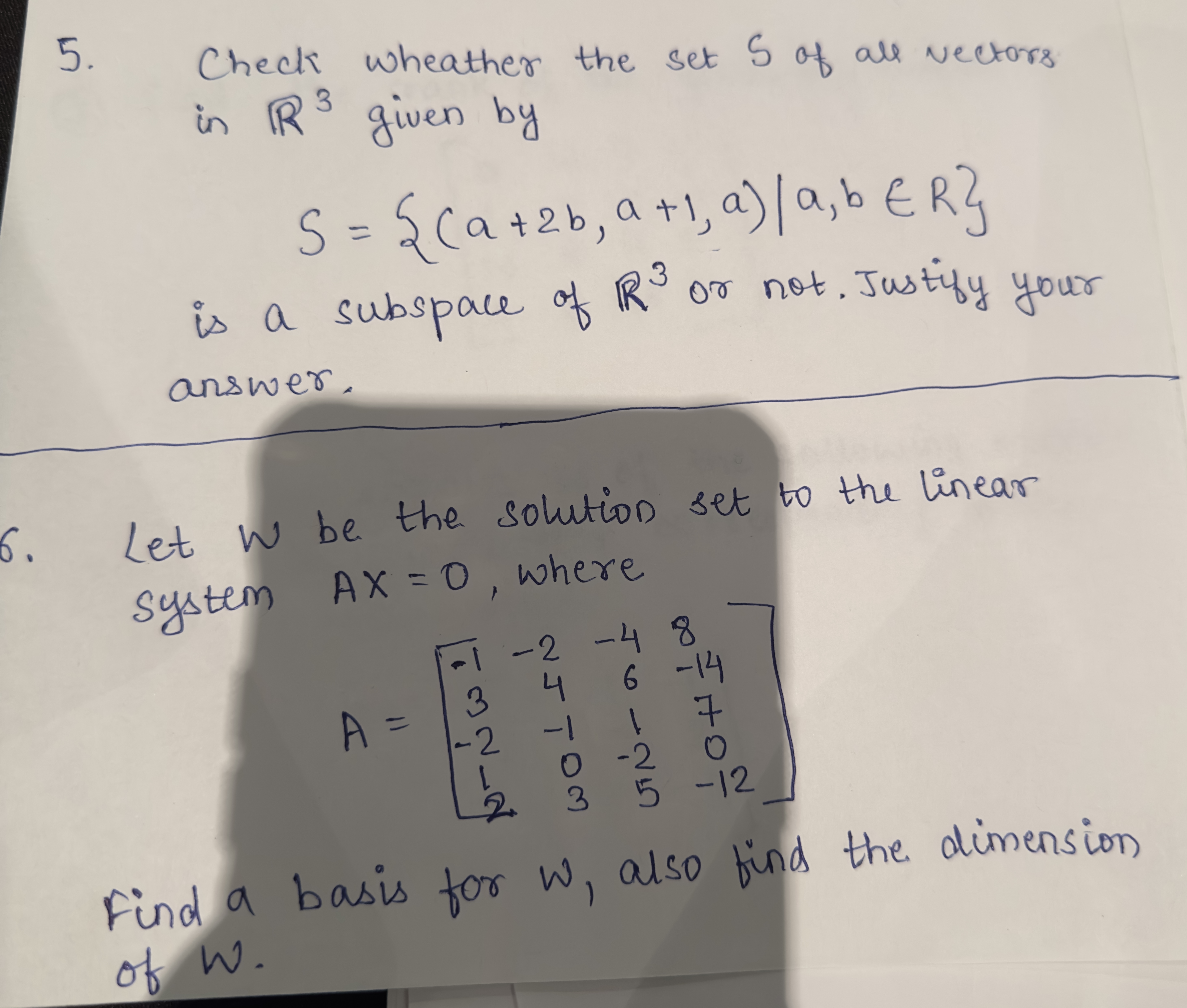 5 . Check wheather the set S of all vectors in IR