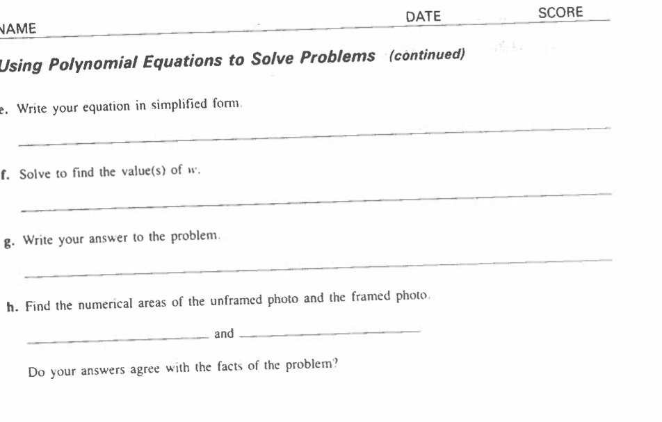 NAME DATE SCORE Using Polynomial Equations to
