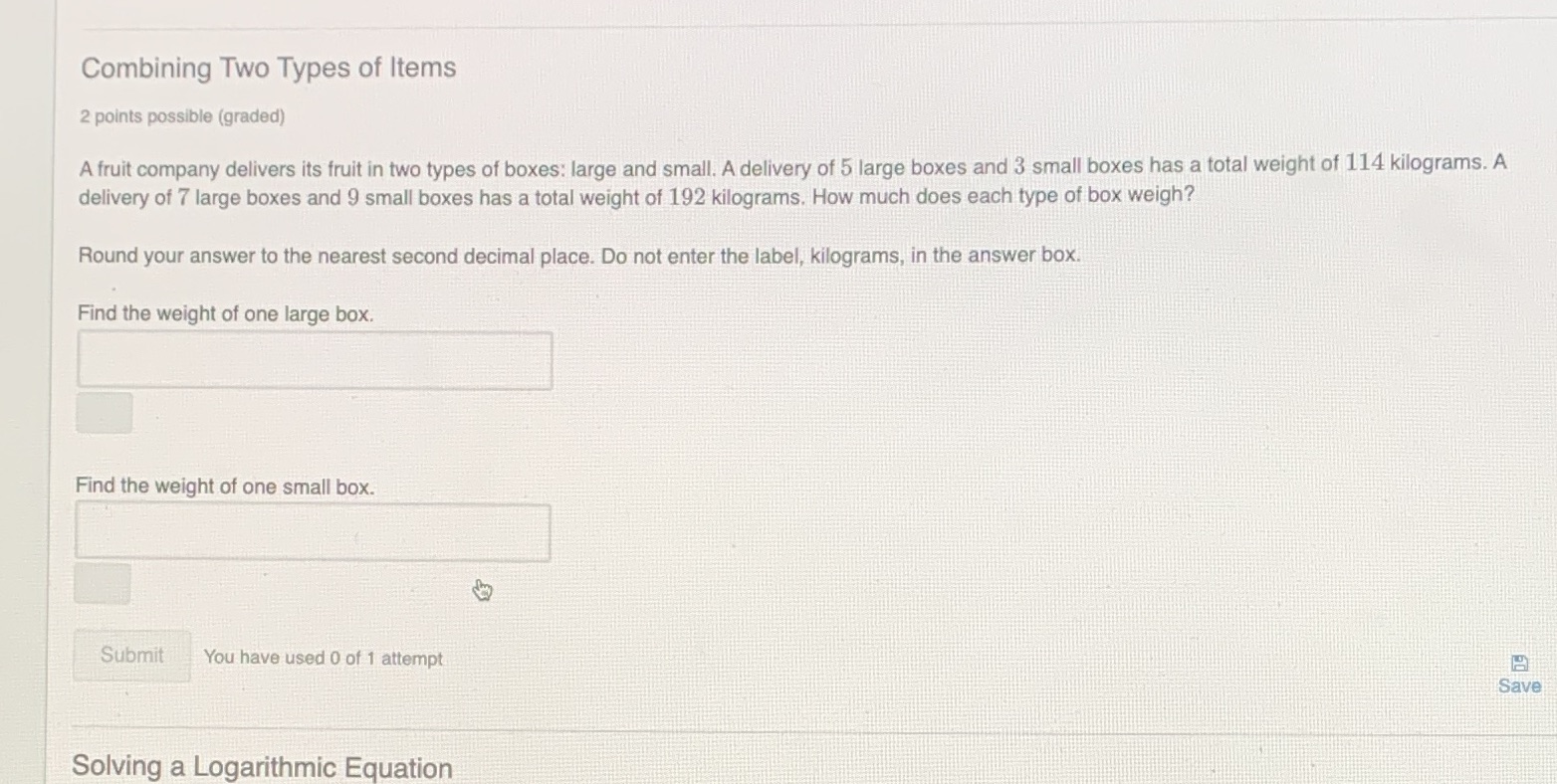 Combining Two Types of Items 2 points possible