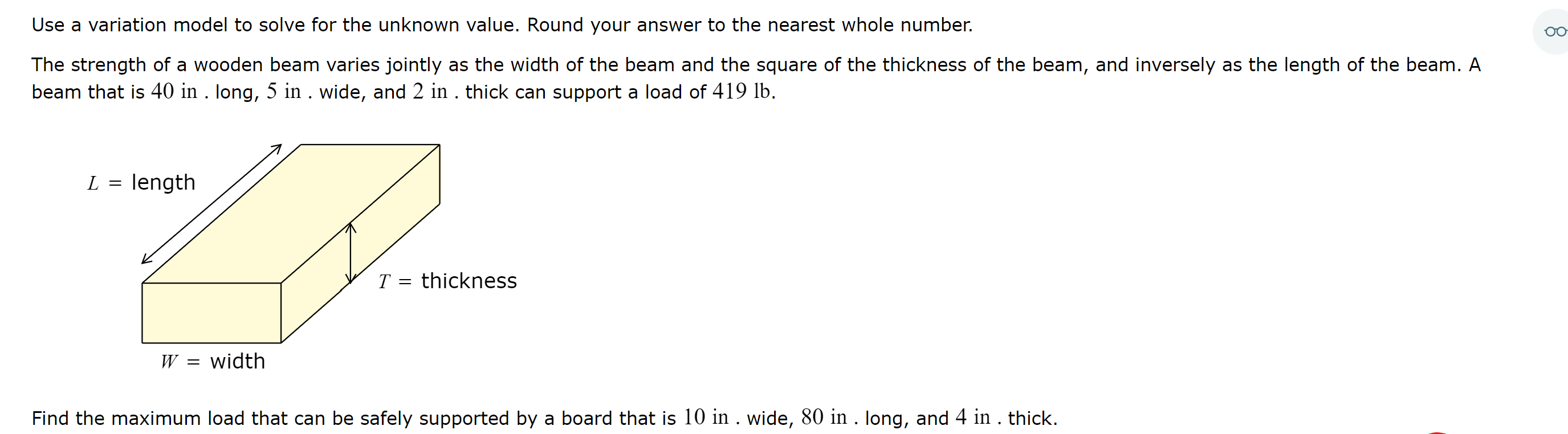 Use a variation model to solve for the unknown