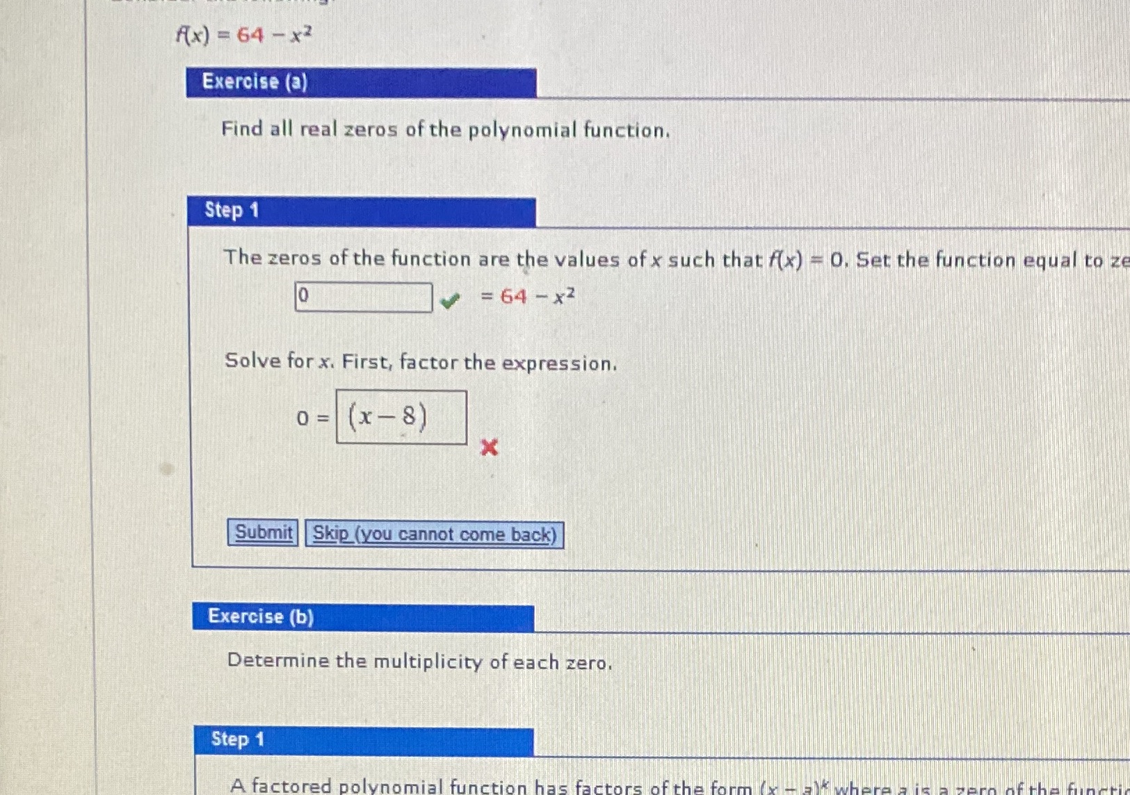 Help! With the X Ax) = 64 -x2 Exercise (a) Find