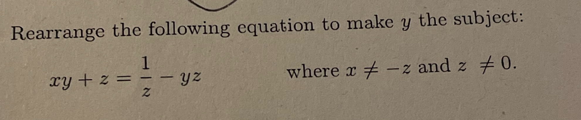 Rearrange the following equation to make y the