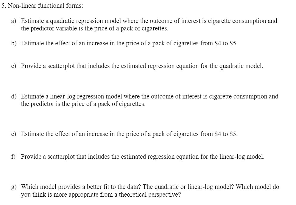 5. Non-linear inctional forms: a} b) d) g)