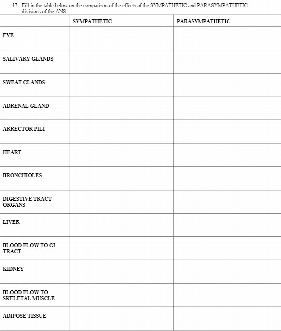 17. Fill in the table below on the comparison of