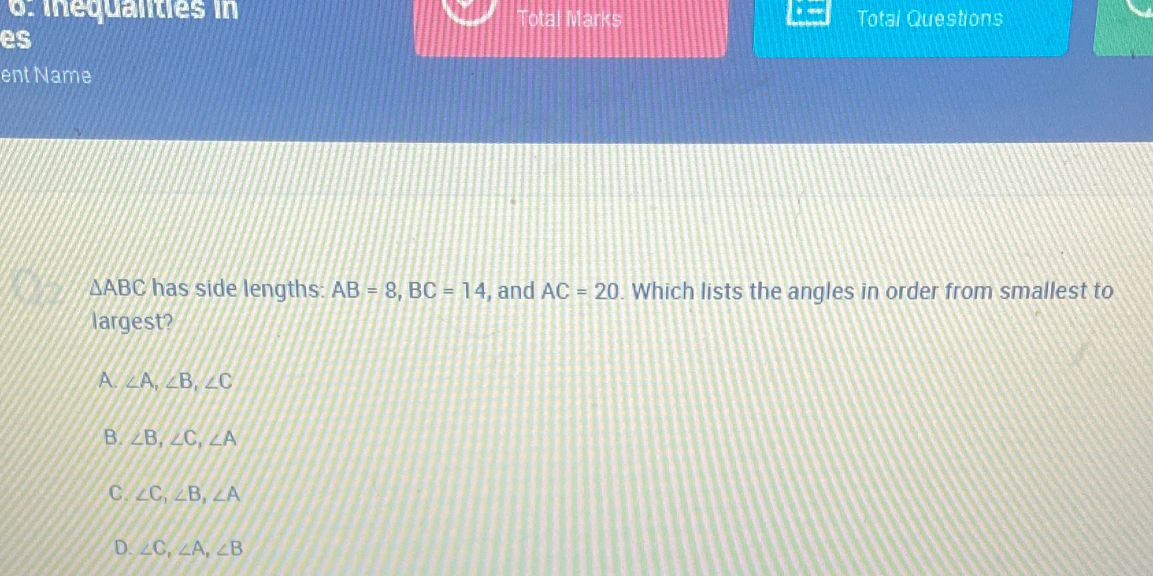 0. inequalities in Total Marks Total Questions es