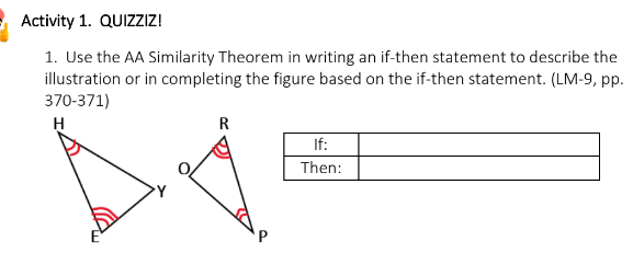 Activity 1. QUIZZIZI 1. Use the AA Similarity
