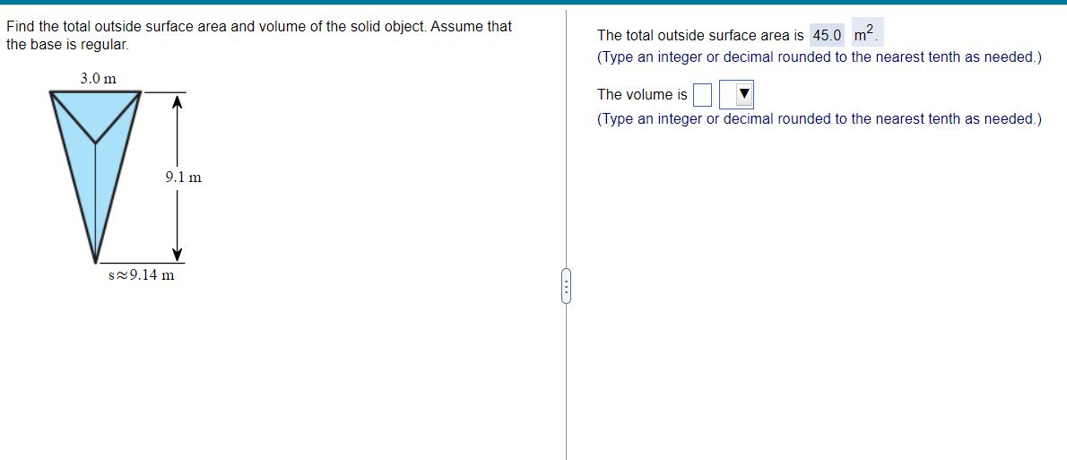 Find the total outside surface area and the