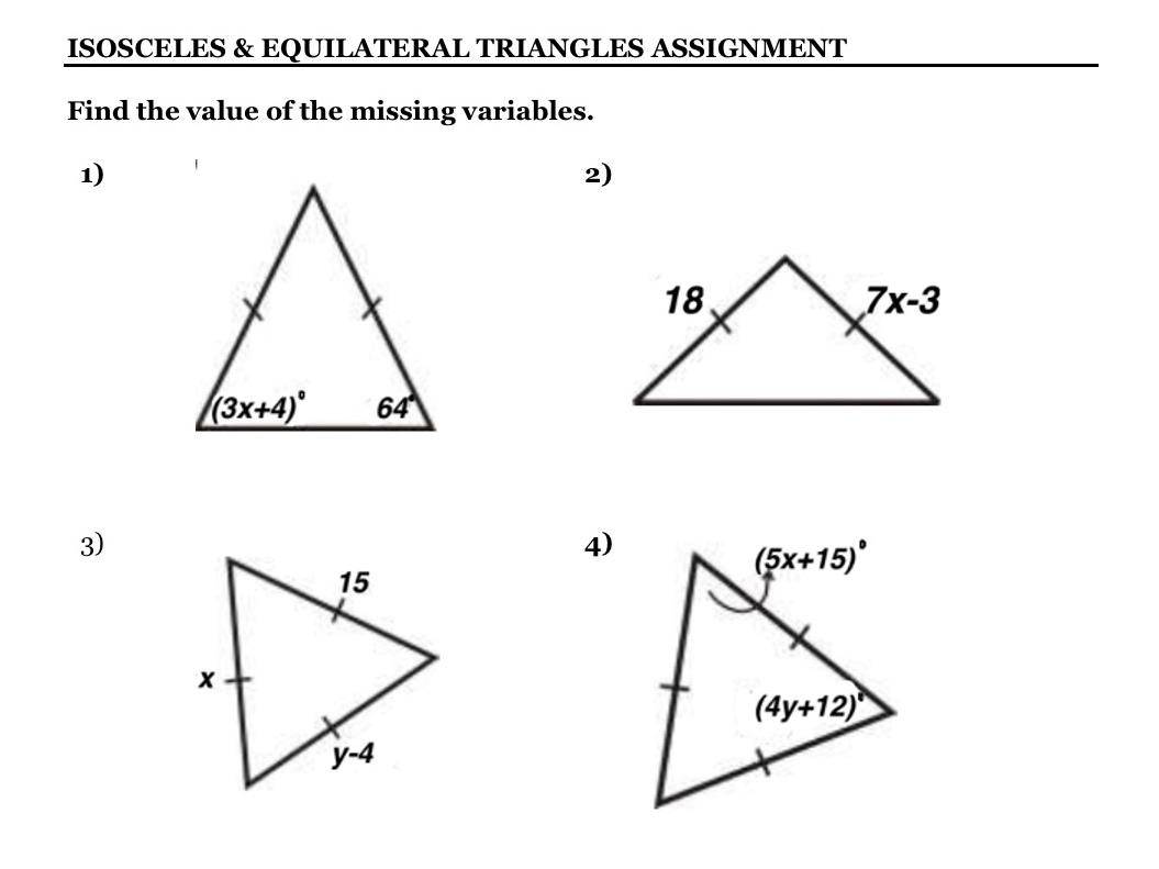 ISOSCELES 8: EQUILATERAL TRIANGLES ASSIGNMENT