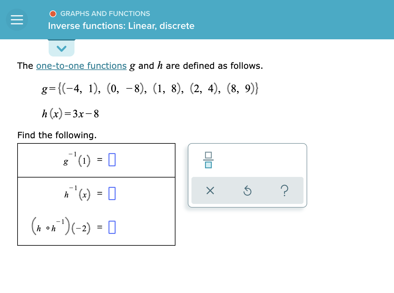 O GRAPHS AND FUNCTIONS Inverse functions: Linear,