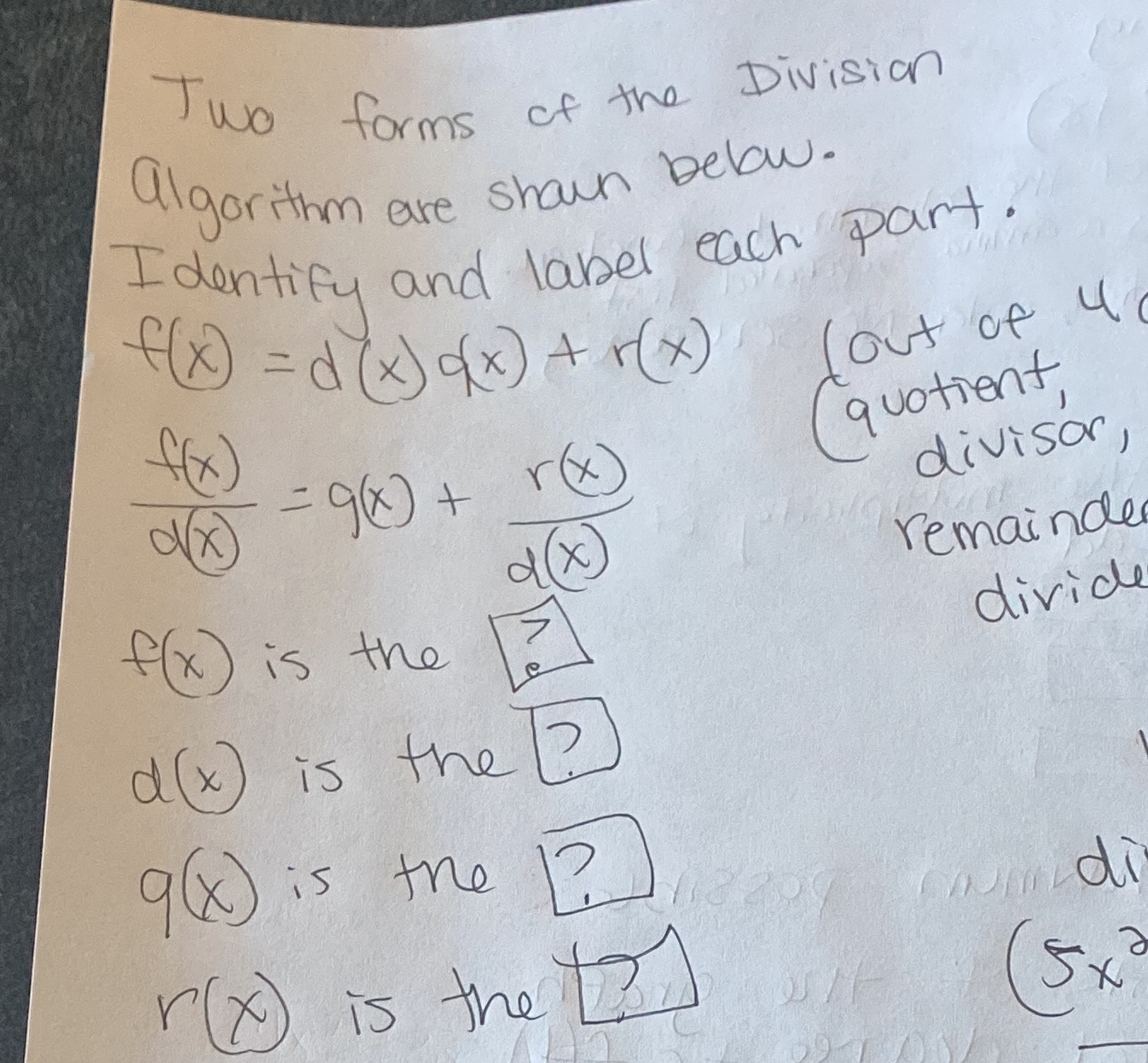 Two forms of the Division algorithm are shown